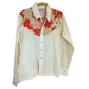 Vintage Mad Men Quilted Pearl Snap Hippie Rockabilly Western Shirt Large READ